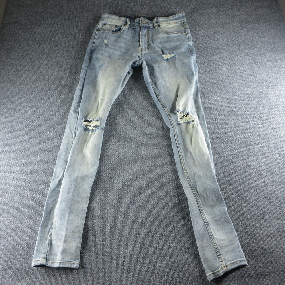 Serenede Jeans Mens 30x32 Blue Skinny Distressed Light Wash Stretch Denim Casual